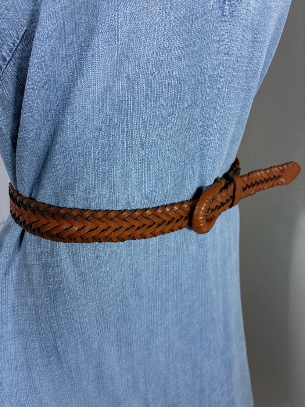 Womens belt Plus Size 46” long Braided Brown Faux Leather Classic Casual Style